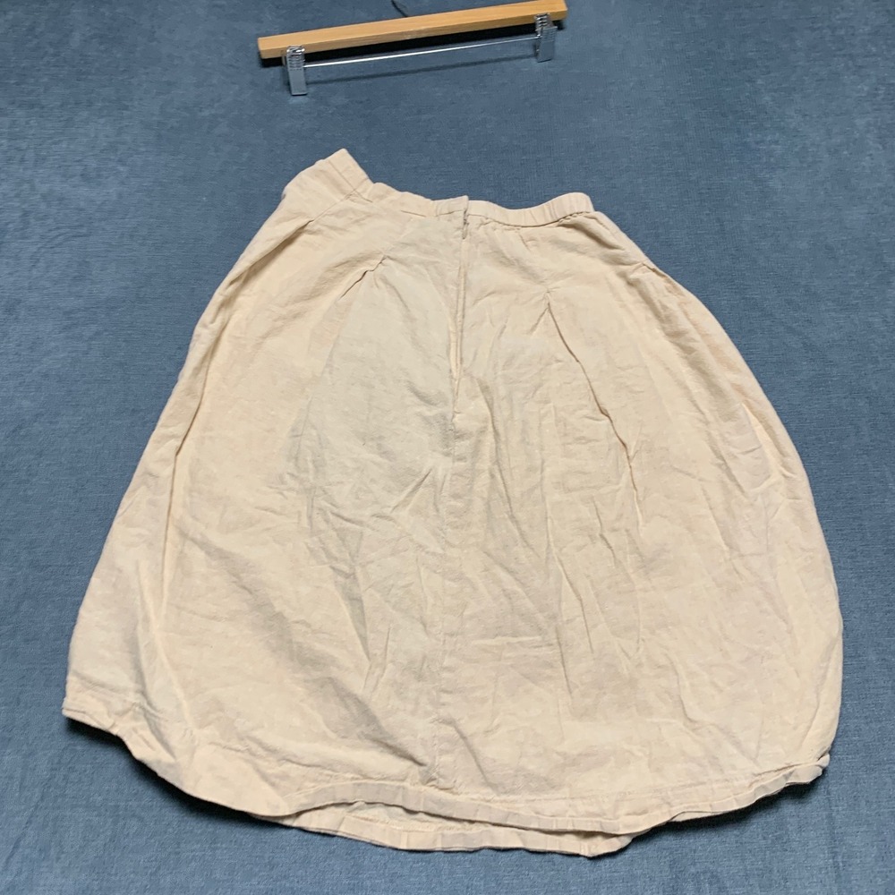 Uniqlo Pleated Skirt Womens Small Beige Cotton Linen High-Rise Elastic Waistband